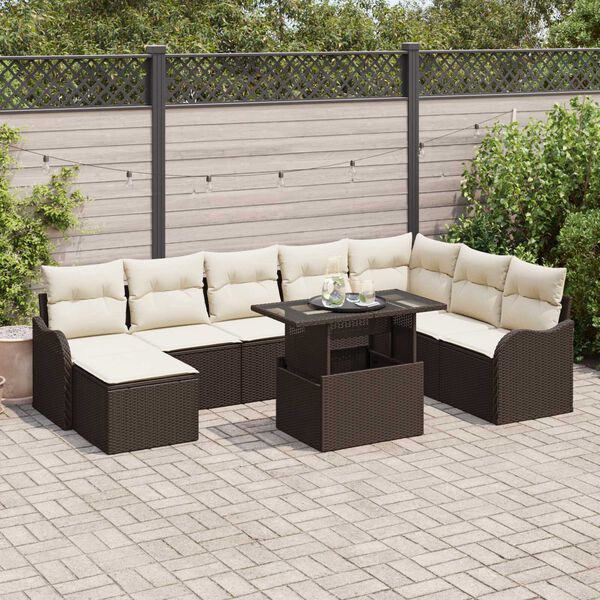 vidaXL Ensemble de canap&eacute; de jardin 9 pcs Marron Poly rotin