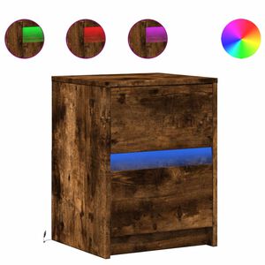 vidaXL Armoire de chevet et lumi&egrave;res LED ch&ecirc;ne fum&eacute; bois d'ing&eacute;nierie