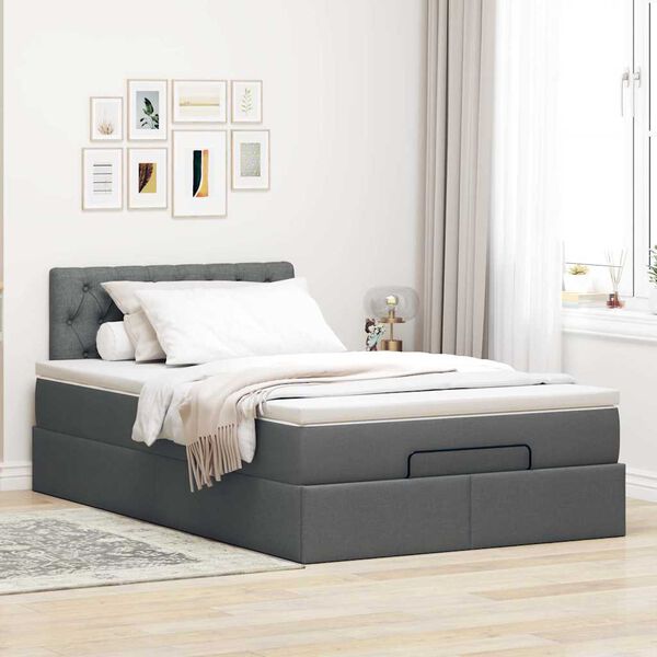 vidaXL Lit ottoman avec matelas et LED gris fonc&eacute; 120x200 cm tissu