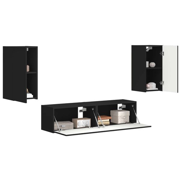 vidaXL Ensemble meuble TV 4 pcs Noir Bois d'ing&eacute;nierie