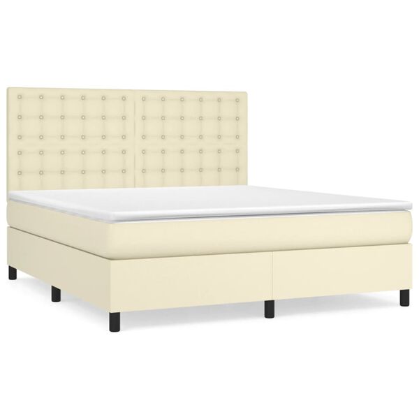 vidaXL Sommier &agrave; lattes de lit avec matelas Cr&egrave;me 180x200cm Similicuir