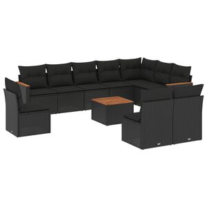 vidaXL Salon de jardin 11 pcs avec coussins noir r&eacute;sine tress&eacute;e