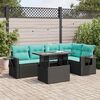 vidaXL Salon de jardin 6 pcs avec coussins noir r&eacute;sine tress&eacute;e acacia