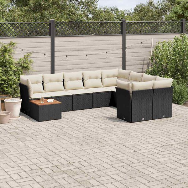 vidaXL Salon de jardin 10 pcs avec coussins noir r&eacute;sine tress&eacute;e