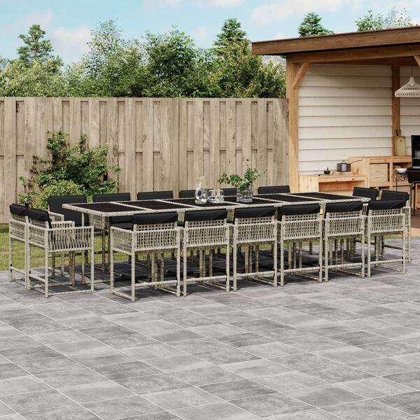 vidaXL Ensemble &agrave; manger de jardin et coussins 17 pcs gris clair rotin