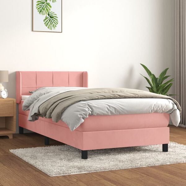 vidaXL Sommier &agrave; lattes de lit avec matelas Rose 90x190 cm Velours