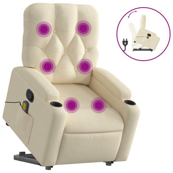 vidaXL Fauteuil inclinable de massage Cr&egrave;me Tissu