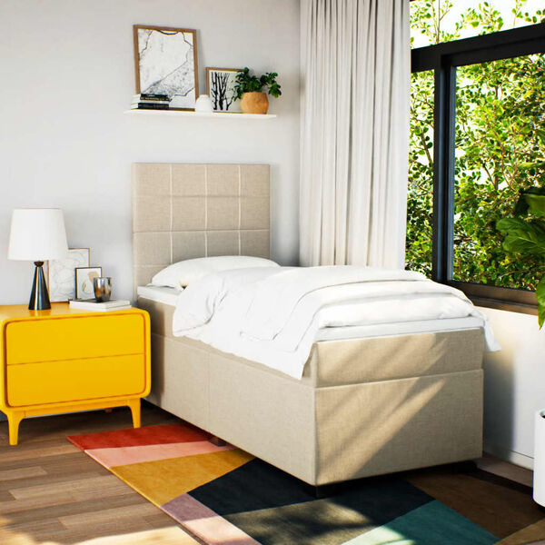 vidaXL Sommier &agrave; lattes de lit avec matelas Cr&egrave;me 100x200 cm Tissu