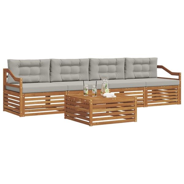 vidaXL Ensemble de canap&eacute;s d'ext&eacute;rieur 5 pcs Gris Naturel et Clair