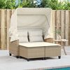 vidaXL Canapé de jardin 2 places avec auvent et tabourets beige rotin