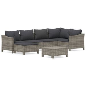 vidaXL Salon de jardin 7 pcs avec coussins Gris R&eacute;sine tress&eacute;e
