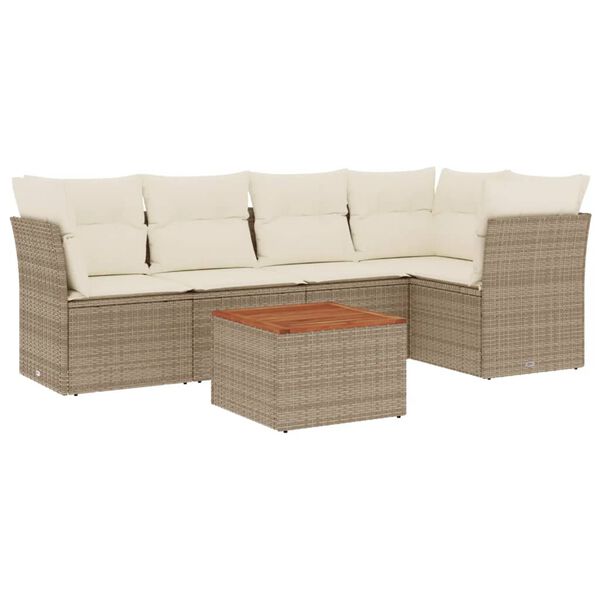 vidaXL Salon de jardin avec coussins 6 pcs beige r&eacute;sine tress&eacute;e