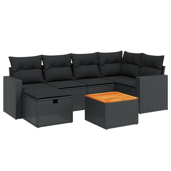 vidaXL Salon de jardin 7 pcs avec coussins noir résine tressée