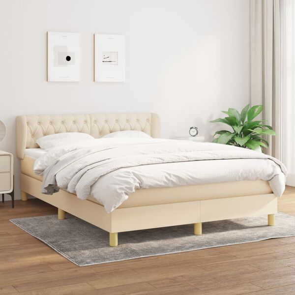 vidaXL Sommier &agrave; lattes de lit avec matelas Cr&egrave;me 140x190 cm Tissu