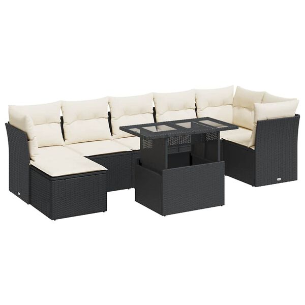 vidaXL Salon de jardin 8 pcs avec coussins noir r&eacute;sine tress&eacute;e
