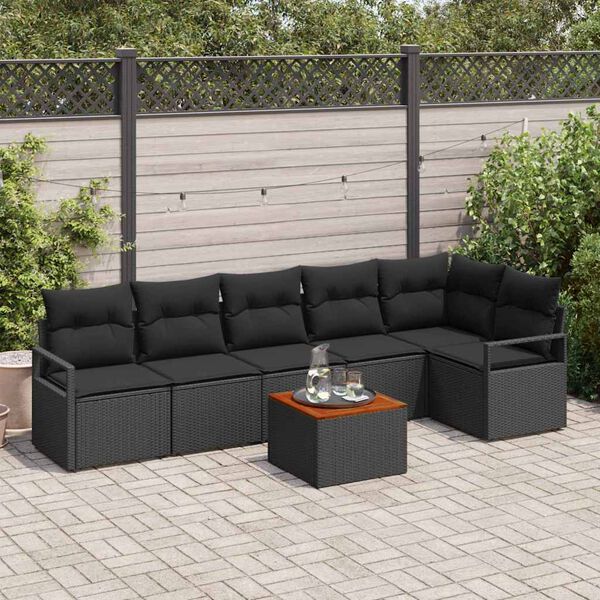 vidaXL Ensemble de canapé de jardin avec coussin 7 pcs Noir Poly rotin