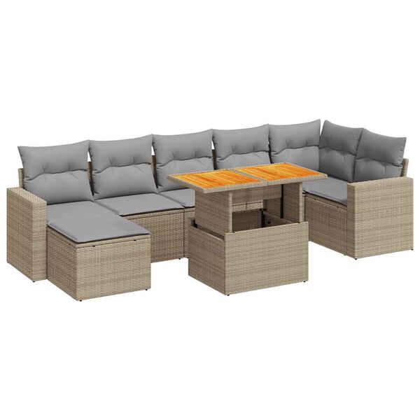 vidaXL Salon de jardin avec coussins 8 pcs beige r&eacute;sine tress&eacute;e