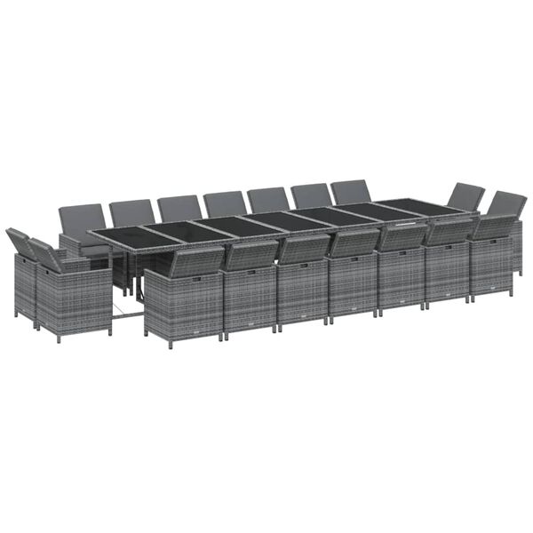 vidaXL Ensemble &agrave; manger de jardin coussins 15 pcs R&eacute;sine tress&eacute;e Gris