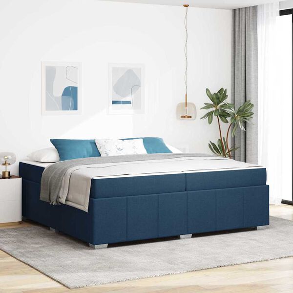 vidaXL Cadre de lit avec matelas Bleu 200 x 200 cm tissu