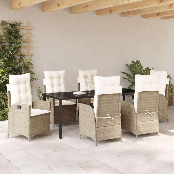 vidaXL Ensemble de salle &agrave; manger pour jardin 7 pcs Beige polyrotin