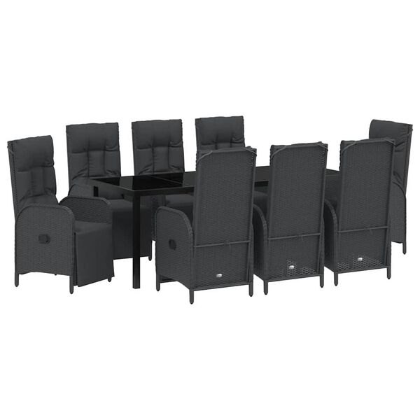 vidaXL Ensemble de salle &agrave; manger pour jardin 9 pcs Noir polyrotin