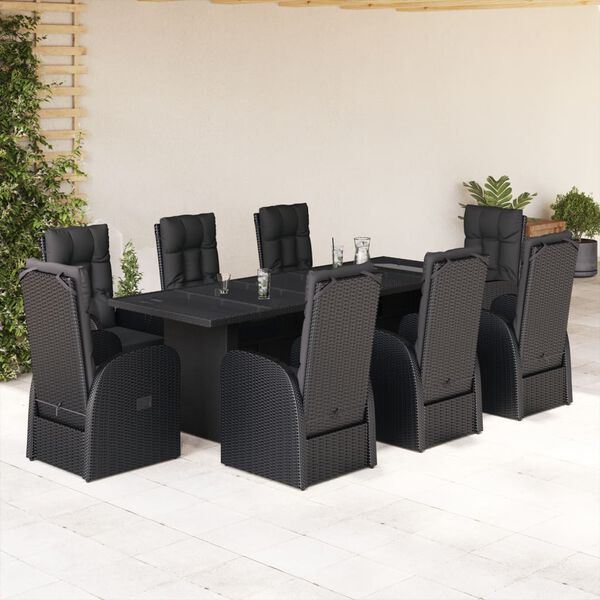 vidaXL Ensemble &agrave; manger de jardin 9pcs coussins noir r&eacute;sine tress&eacute;e