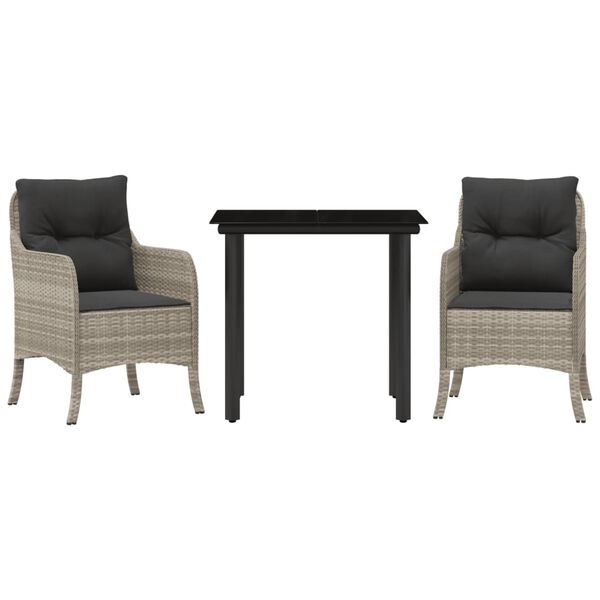 vidaXL Ensemble &agrave; manger de jardin 3pcs coussins gris clair poly rotin