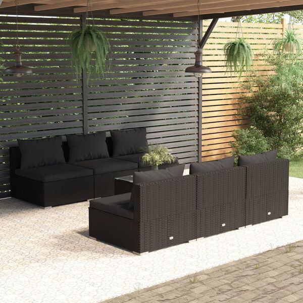 vidaXL Salon de jardin 7 pcs avec coussins Résine tressée Noir