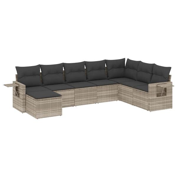 vidaXL Salon de jardin 8 pcs avec coussins gris clair r&eacute;sine tress&eacute;e