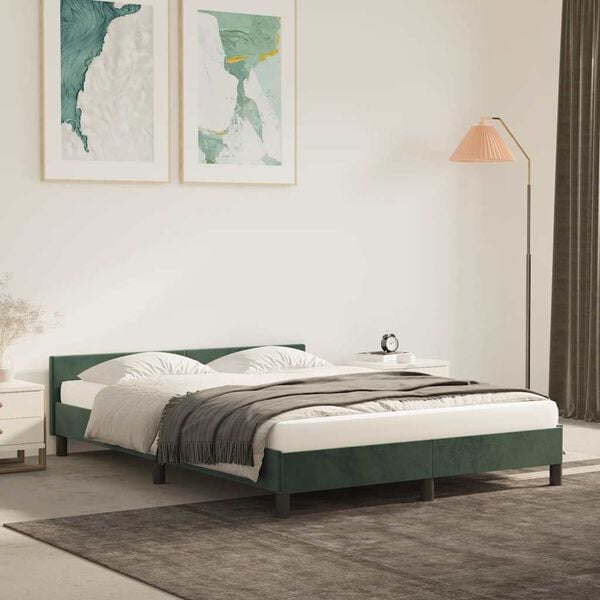 vidaXL Cadre de lit sans matelas vert fonc&eacute; 140x200 cm velours