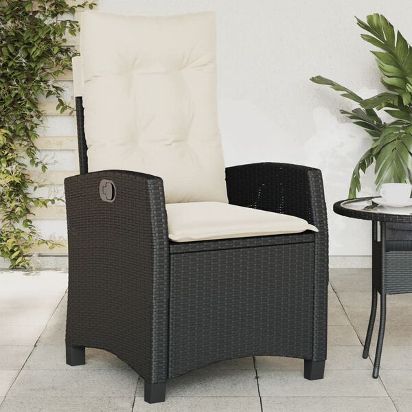 vidaXL Chaise inclinable de jardin avec coussins noir r&eacute;sine tress&eacute;e