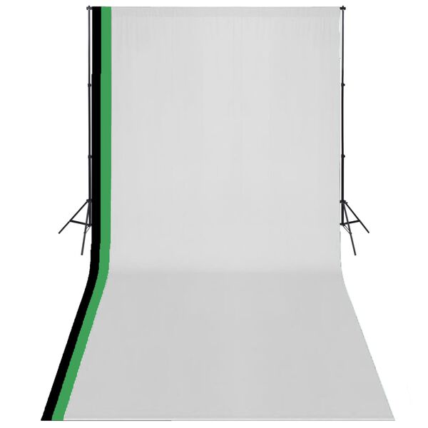 vidaXL Kit de studio photo et 3 toiles de fond r&eacute;glables Coton 3x6 m