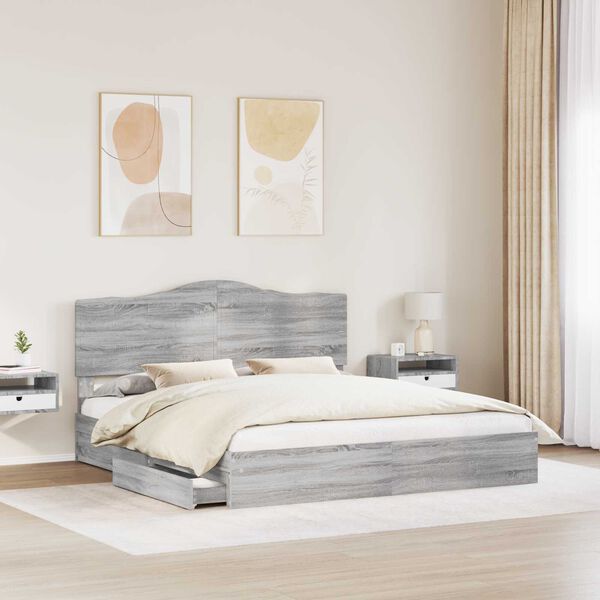 vidaXL Lit de Rangement Gris Sonoma 200 x 200 cm Bois d'ing&eacute;nierie