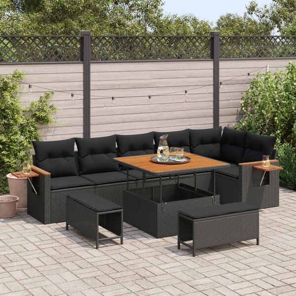 vidaXL Ensemble de canap&eacute; de jardin avec coussin 9 pcs Noir