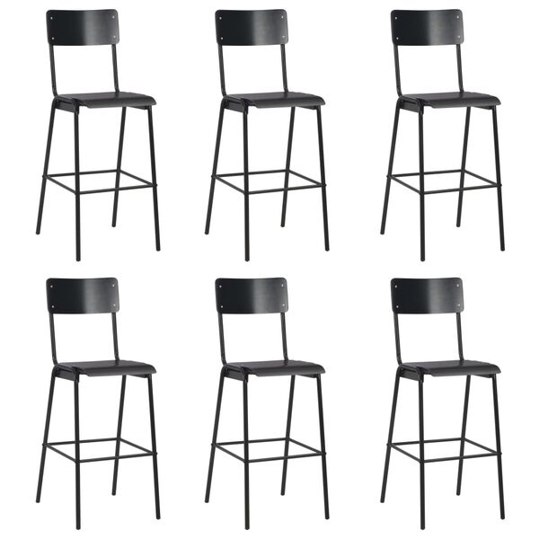 vidaXL Chaises de bar lot de 6 noir contreplaqué solide et acier