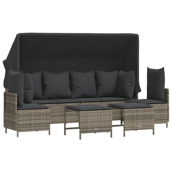 vidaXL Salon de jardin 5 pcs avec coussins gris r&eacute;sine tress&eacute;e