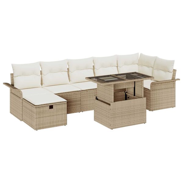 vidaXL Ensemble de canap&eacute; de jardin 8 pcs Beige Poly rotin