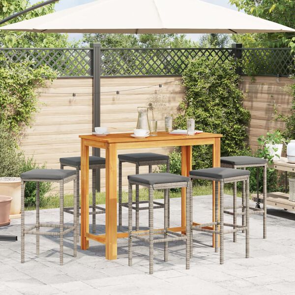 vidaXL Ensemble de bar de jardin 7 pcs gris bois massif acacia rotin
