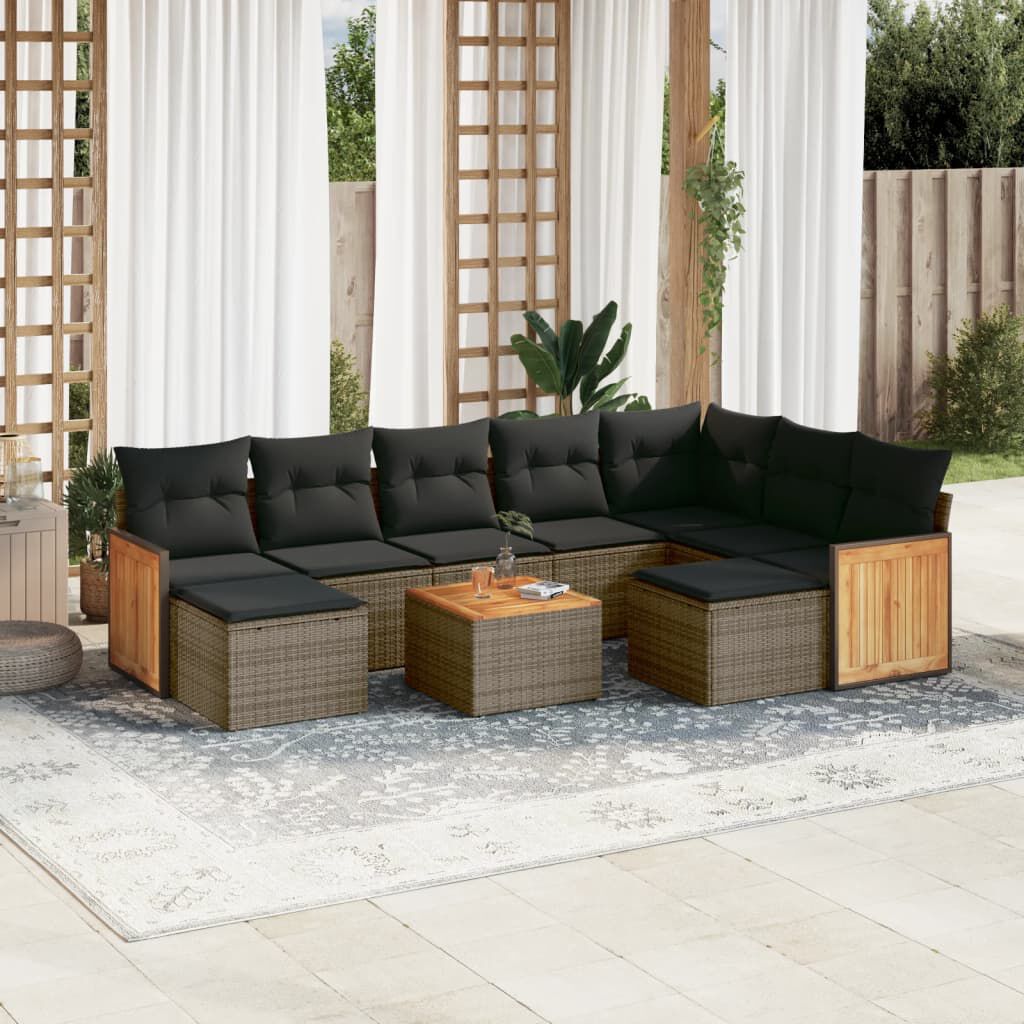 vidaXL Salon de jardin avec coussins 10 pcs gris résine tressée