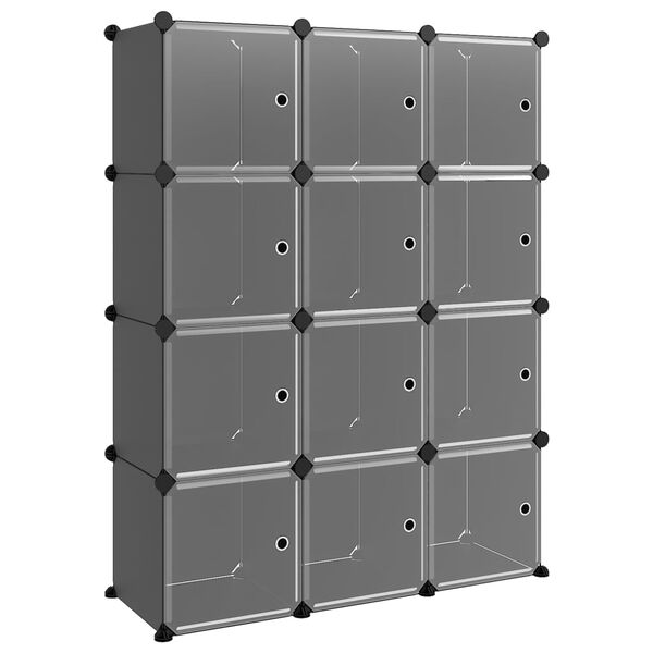 vidaXL Cubes de rangement 12 pcs avec portes noir PP
