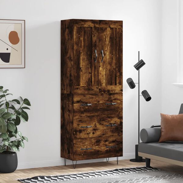vidaXL Buffet haut Ch&ecirc;ne fum&eacute; 69,5x34x180 cm Bois d'ing&eacute;nierie