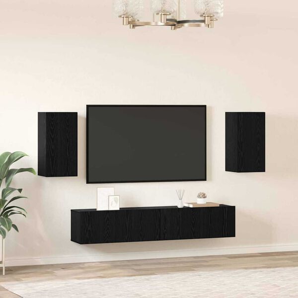 vidaXL Ensemble meuble TV 4 pcs Ch&ecirc;ne noir Bois d'ing&eacute;nierie