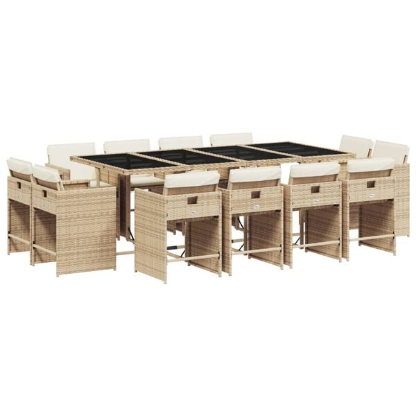 vidaXL Ensemble &agrave; manger de jardin et coussins 13 pcs beige