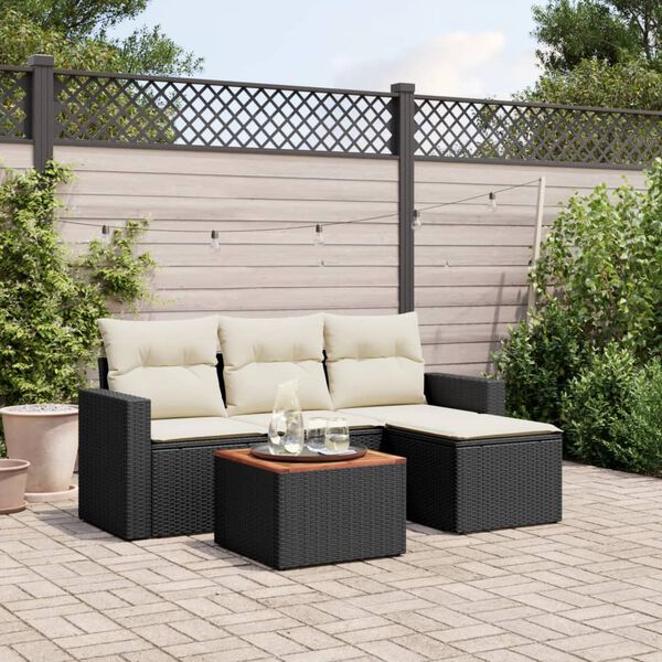 vidaXL Salon de jardin 5 pcs avec coussins noir r&eacute;sine tress&eacute;e