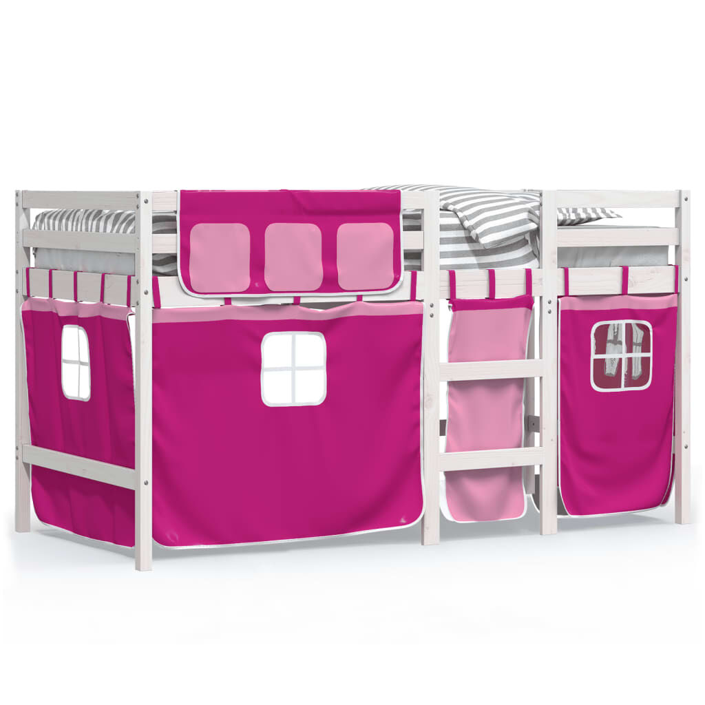 vidaXL Lit mezzanine enfants avec rideaux sans matelas rose 90x190 cm