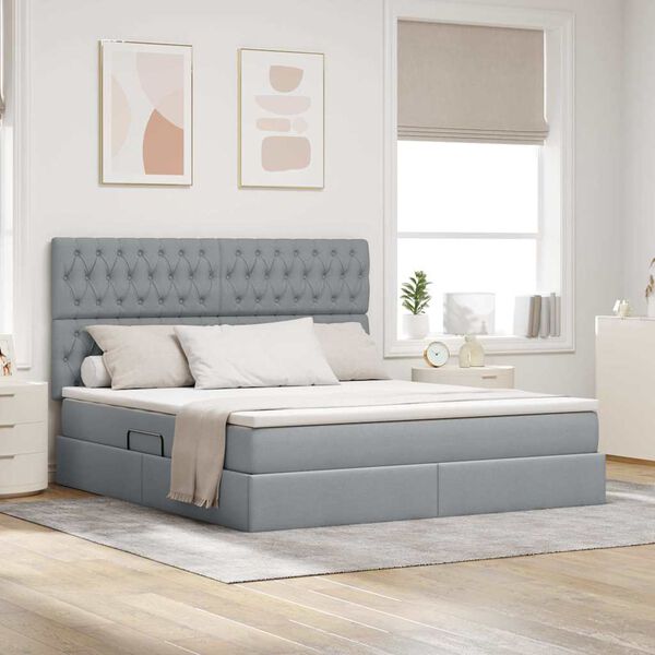vidaXL Lit avec rangement et matelas Gris clair 160 x 200 cm Polyester