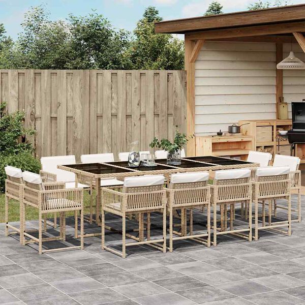 vidaXL Ensemble &agrave; manger de jardin et coussins 13 pcs beige