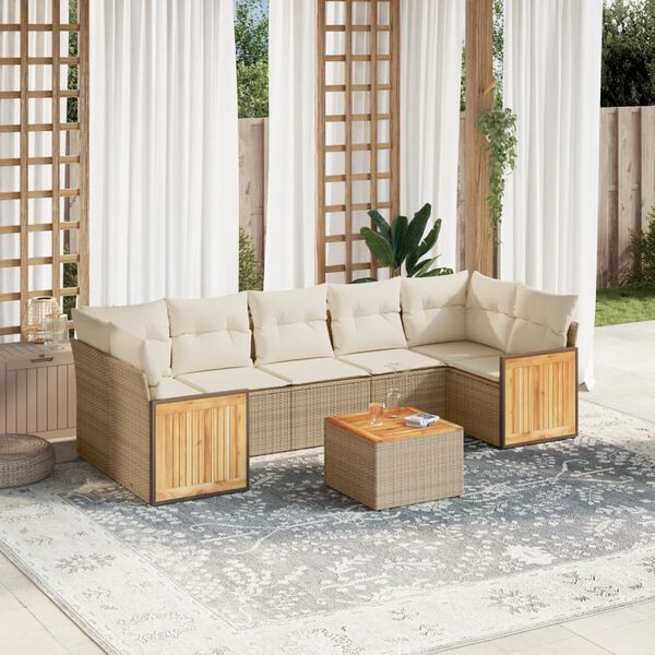 vidaXL Salon de jardin avec coussins 8 pcs beige r&eacute;sine tress&eacute;e