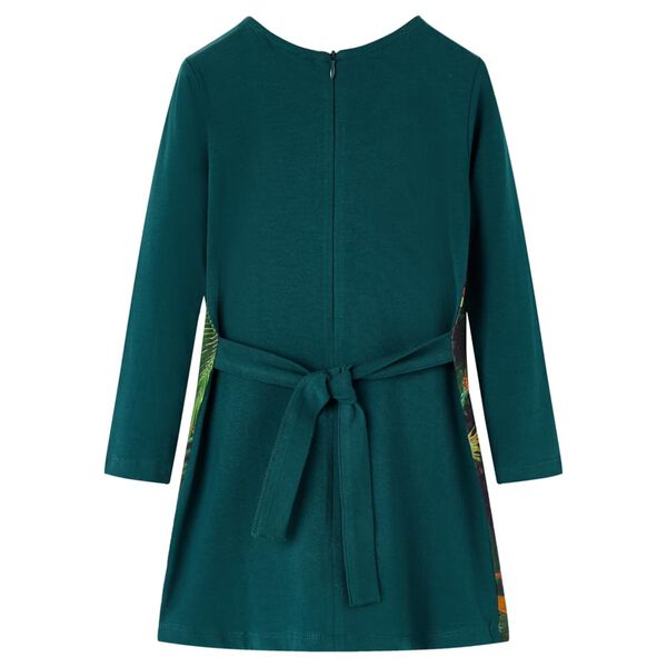 Robe pour enfants &agrave; manches longues vert fonc&eacute; 128