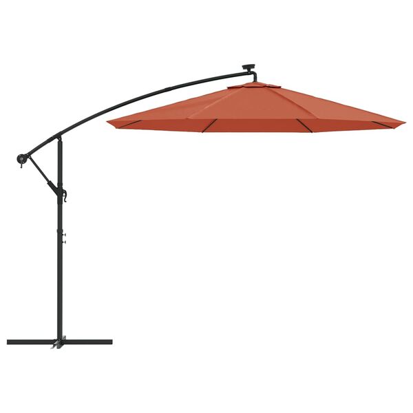vidaXL Parasol de jardin en porte-à-faux et lumières LED mât en acier